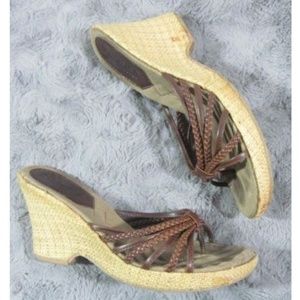 Mudd Espadrille Wedge Sandals 7.5 Brown Leather